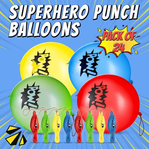 Superhero Punch Balloons - Bulk, Large Punching Balloons for Kids, Inflatable Punch Balls for Carnival Prizes, Goodie Bag Stuffers for Kids, Superhero Theme Birthday Party Favors Toys